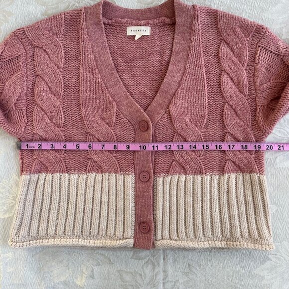 Promesa Pink and Cream Colorblock Cable Knit Sweater Cardigan - Picture 9 of 16